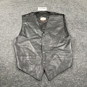 Boot Country Leather Vest Mens 2XL Black Lined Belted Snap Up Streetwear Casual